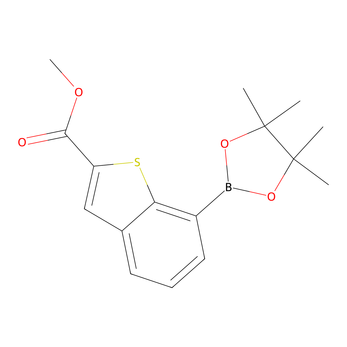 Methyl 7-(4,4,5,5-tetramethyl-1,3,2-dioxaborolan-2-yl)benzo[b]thiophene-2-carboxylate molecular structure, CAS 1954363-09-7