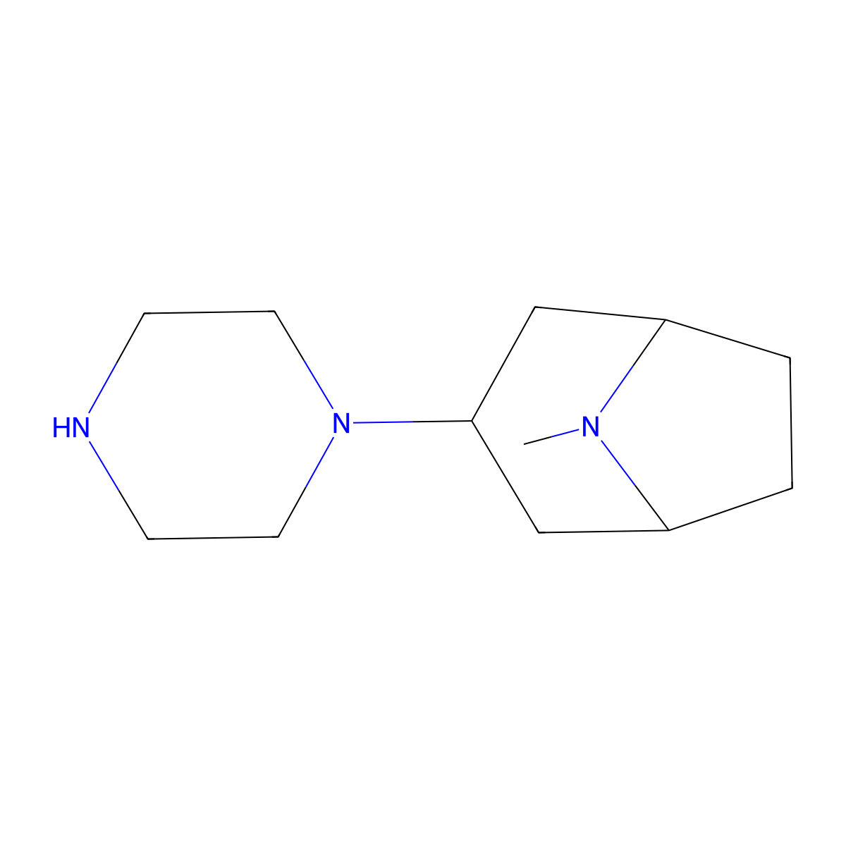 8-Methyl-3-(piperazin-1-yl)-8-azabicyclo[3.2.1]octane molecular structure, CAS 195504-08-6
