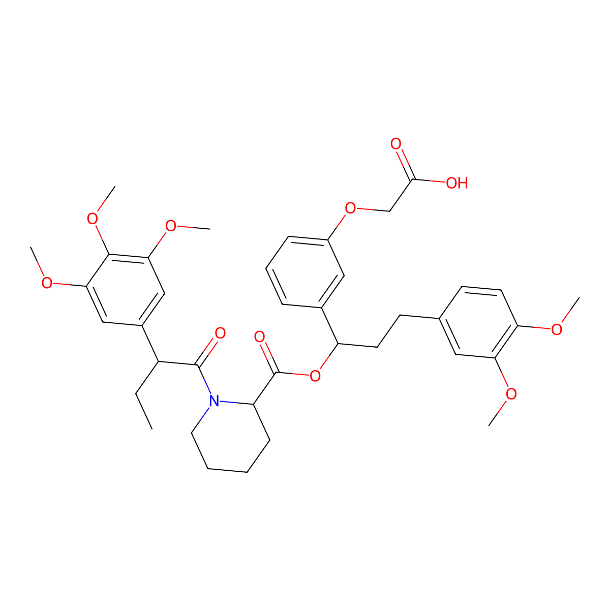2-{3-[(1R)-3-(3,4-dimethoxyphenyl)-1-[(2S)-1-[(2S)-2-(3,4,5-trimethoxyphenyl)butanoyl]piperidine-2-carbonyloxy]propyl]phenoxy}acetic acid molecular structure, CAS 195514-23-9