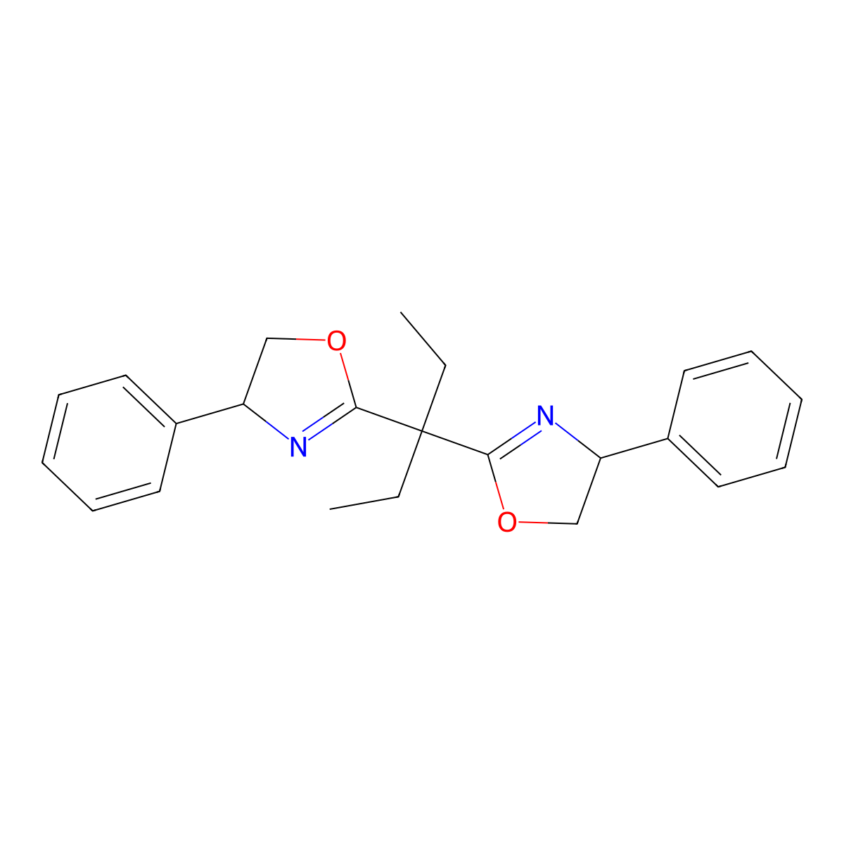 (4R,4'R)-2,2'-(Pentane-3,3-diyl)bis(4-phenyl-4,5-dihydrooxazole) molecular structure, CAS 195515-48-1