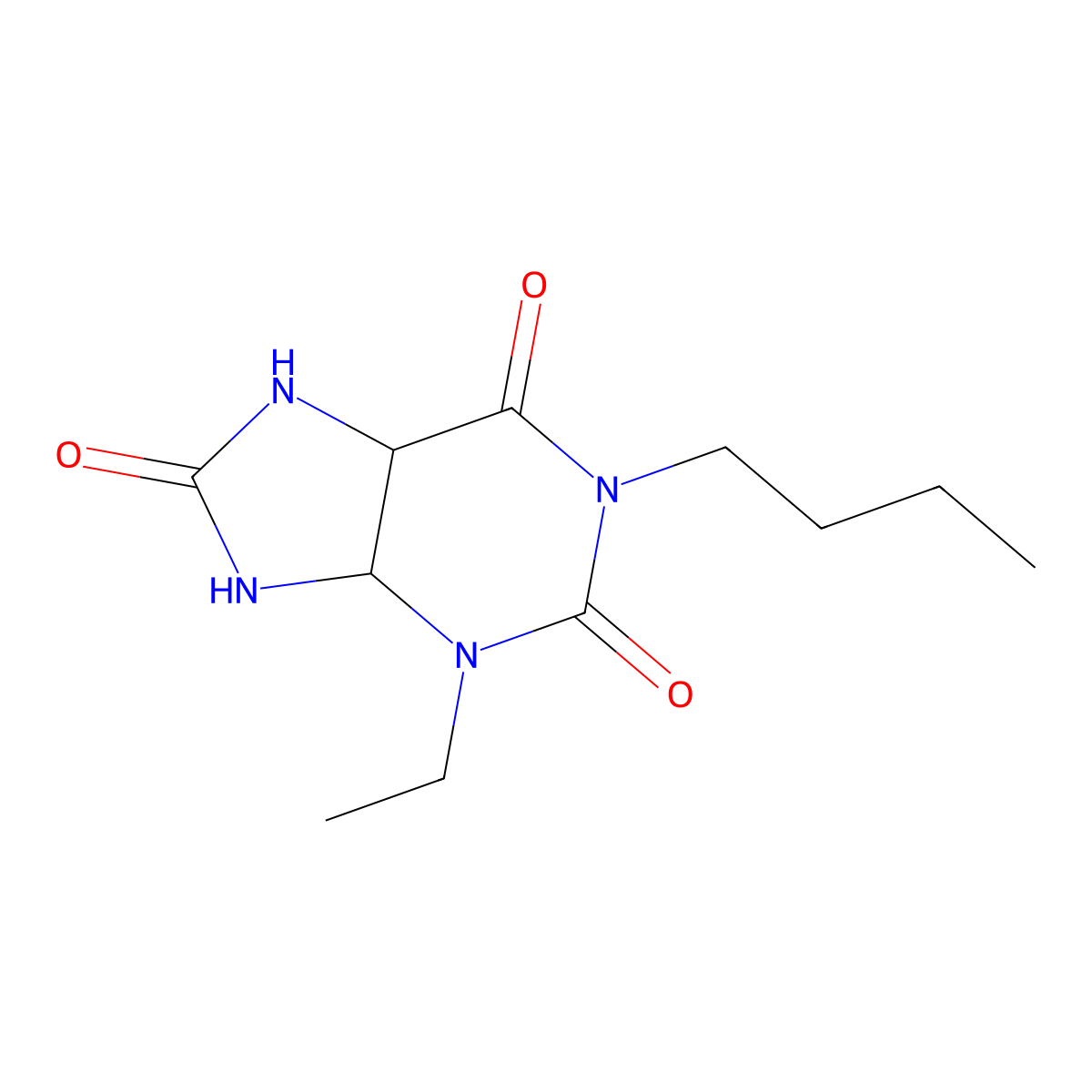 1-Butyl-3-ethyl-8-hydroxy-3,4,5,7-tetrahydro-1H-purine-2,6-dione molecular structure, CAS 195522-91-9