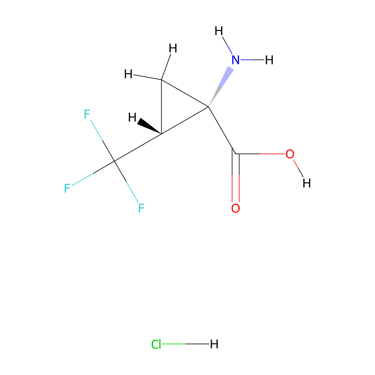 (1s,2r)-1-Amino-2-(trifluoromethyl)cyclopropane-1-carboxylic acid hydrochloride molecular structure, CAS 1955473-52-5
