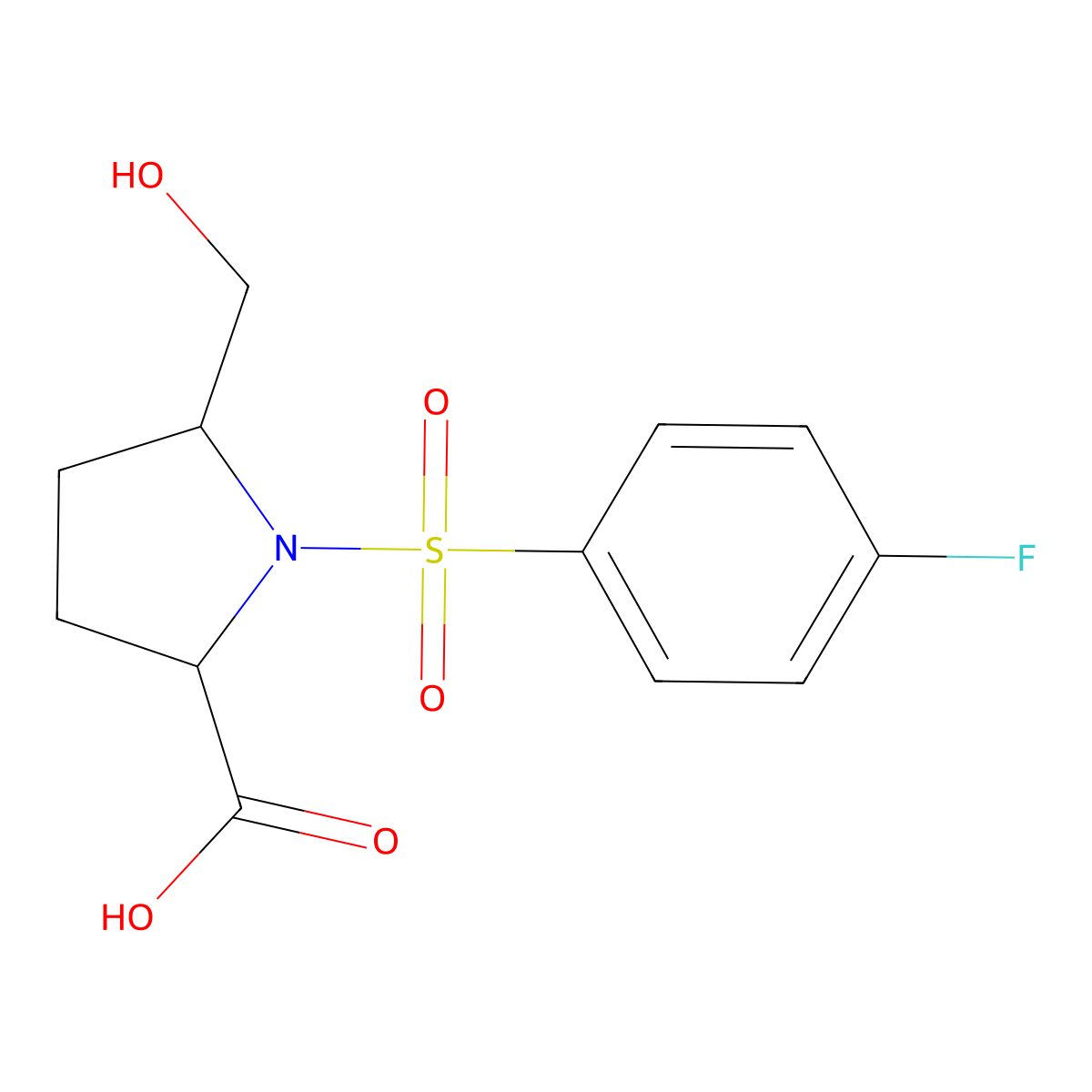 1-(4-Fluorobenzenesulfonyl)-5-(hydroxymethyl)pyrrolidine-2-carboxylic acid, cis molecular structure, CAS 1955473-91-2