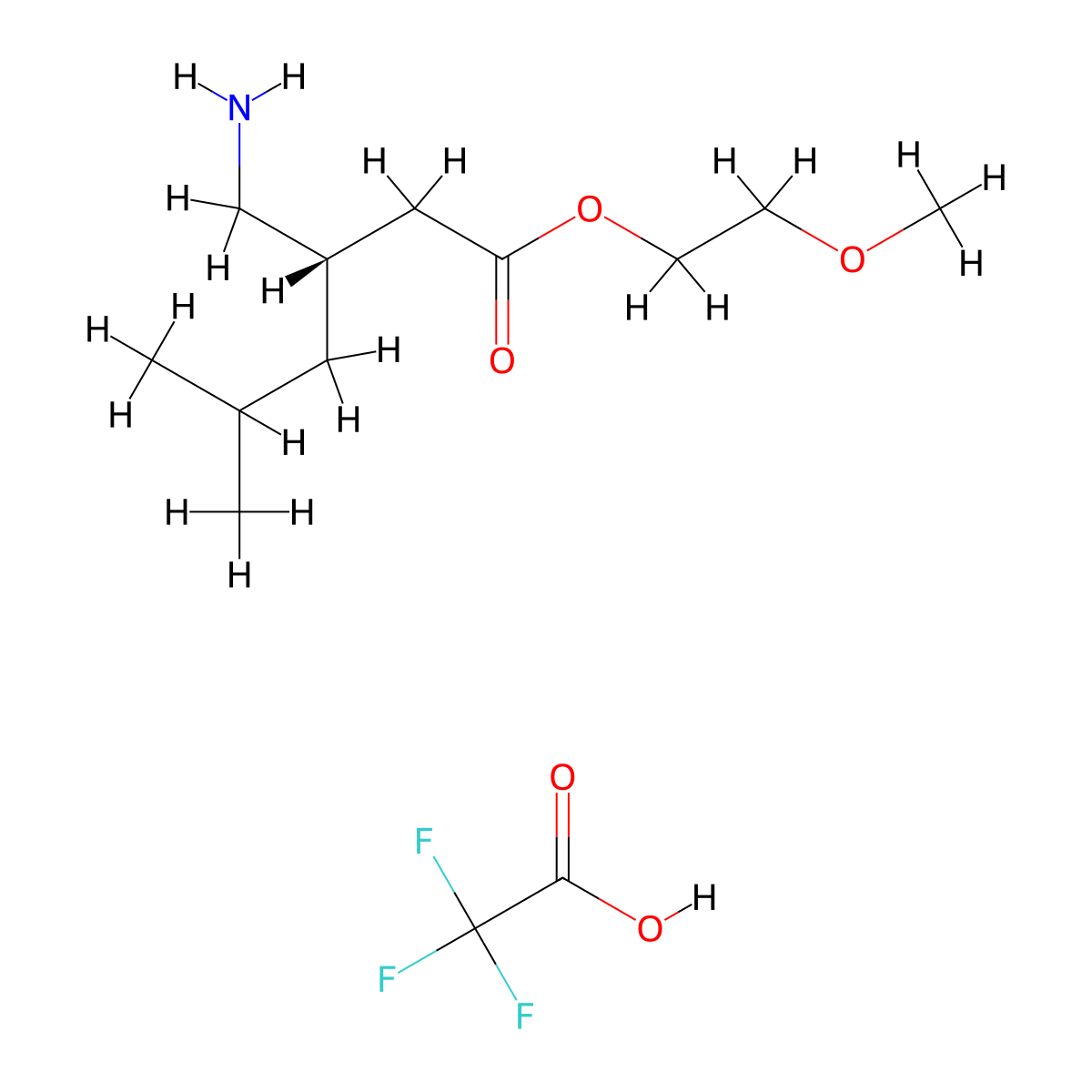 2-methoxyethyl (3S)-3-(aminomethyl)-5-methylhexanoate, trifluoroacetic acid molecular structure, CAS 1955473-98-9