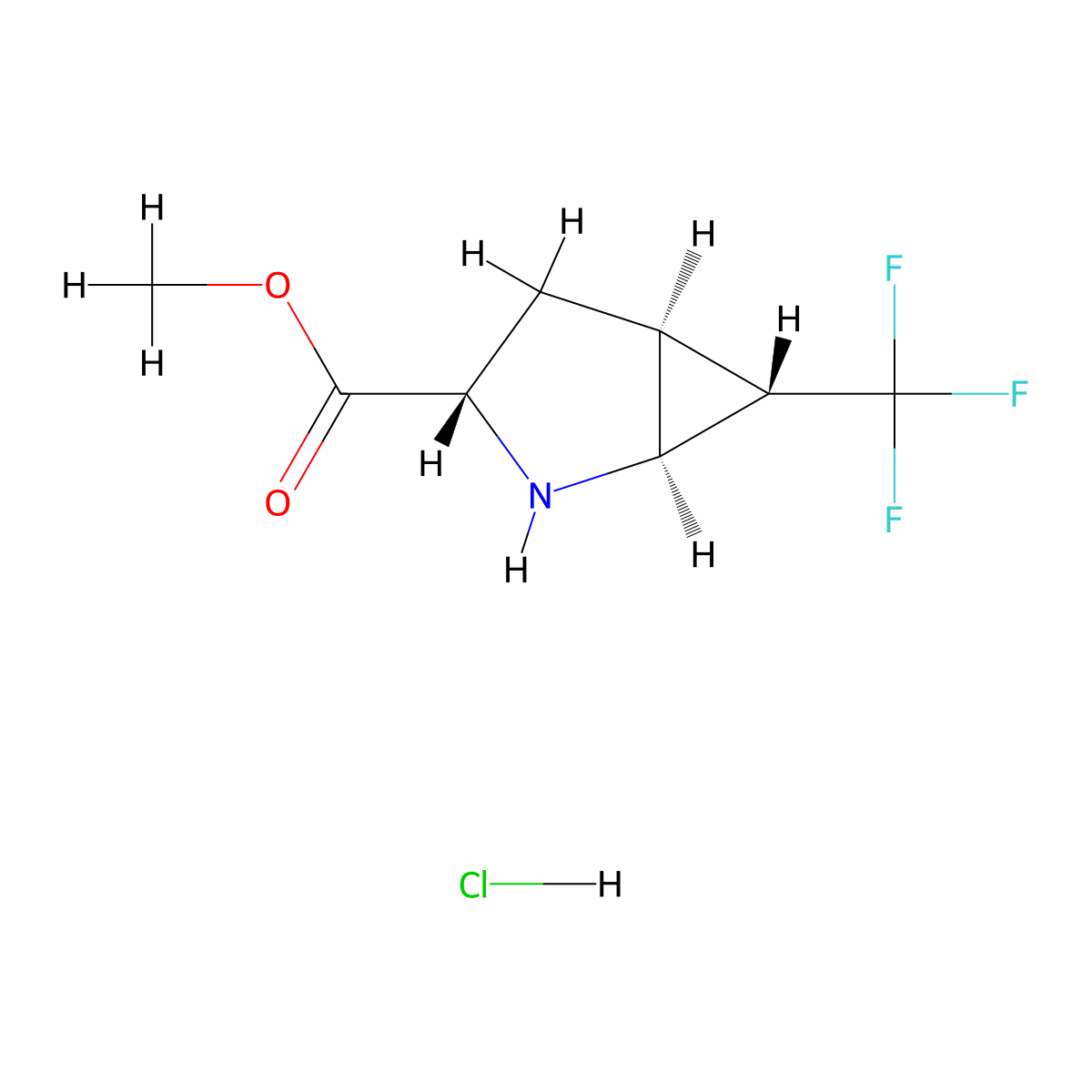 Methyl (1S,3S,5S,6S)-6-(trifluoromethyl)-2-azabicyclo[3.1.0]hexane-3-carboxylate hydrochloride molecular structure, CAS 1955474-18-6