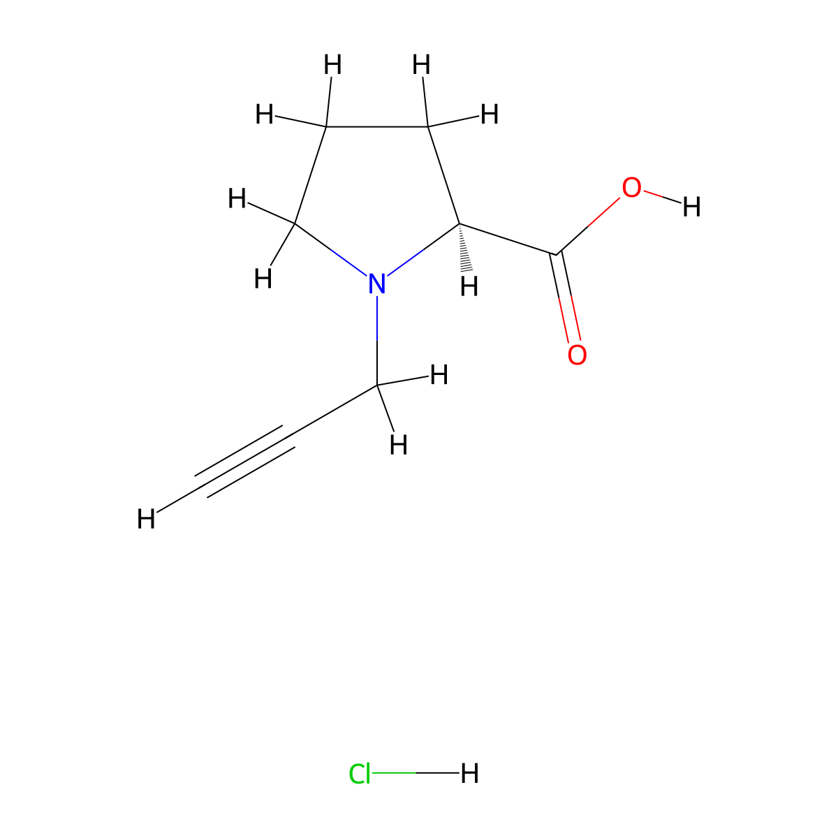 (2S)-1-(prop-2-yn-1-yl)pyrrolidine-2-carboxylic acid hydrochloride molecular structure, CAS 1955474-55-1