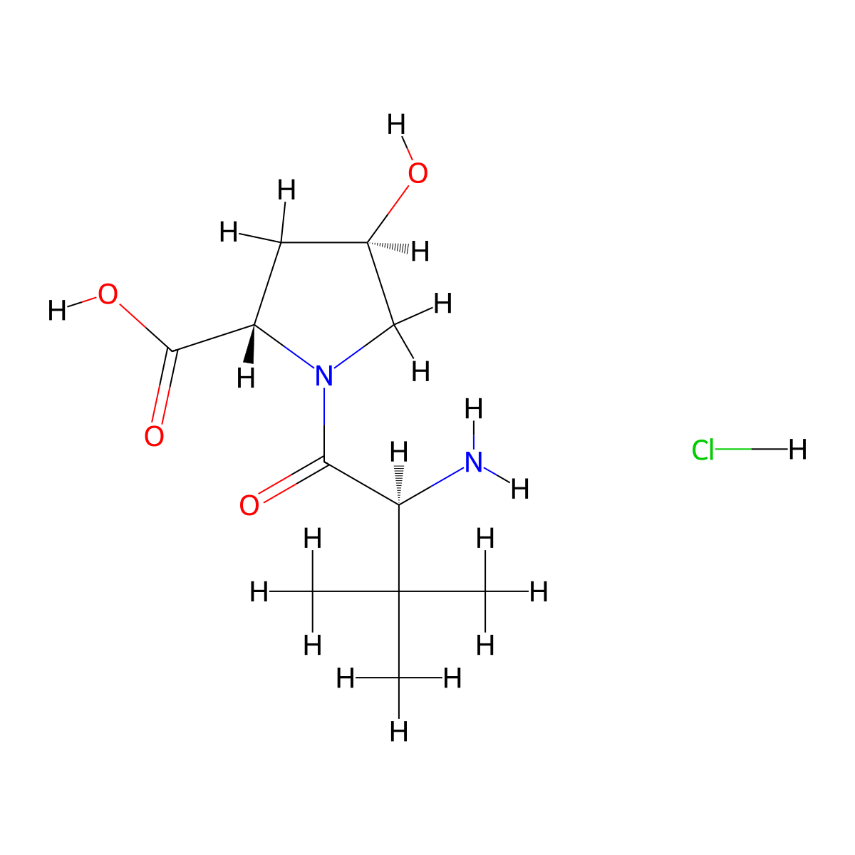(2S,4R)-1-((2S)-2-amino-3,3-dimethylbutanoyl)-4-hydroxypyrrolidine-2-carboxylic acid hydrochloride molecular structure, CAS 1955474-62-0
