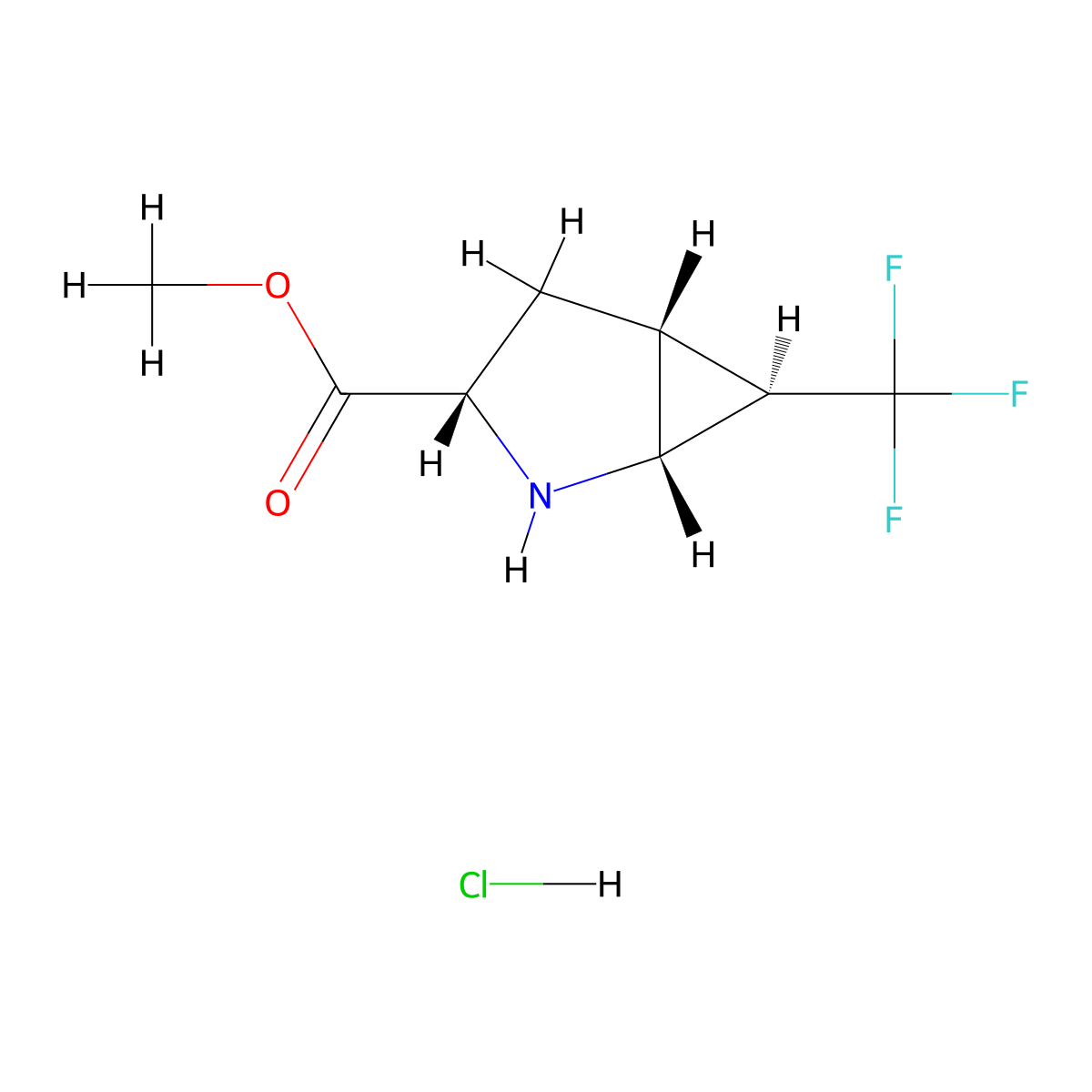 Methyl (1R,3S,5R,6R)-6-(trifluoromethyl)-2-azabicyclo[3.1.0]hexane-3-carboxylate hydrochloride molecular structure, CAS 1955474-89-1