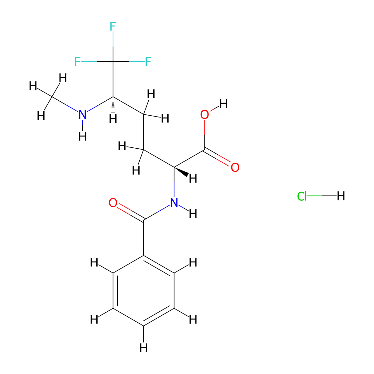 (2R,5R)-6,6,6-Trifluoro-5-(methylamino)-2-(phenylformamido)hexanoic acid hydrochloride molecular structure, CAS 1955482-78-6