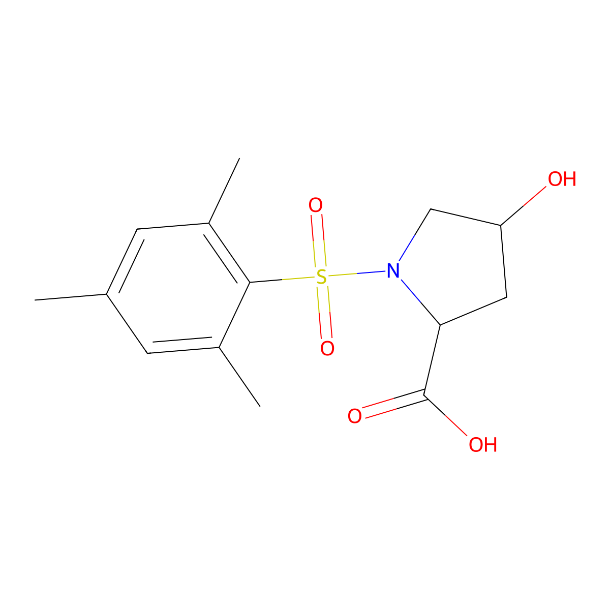 (2S,4R)-4-hydroxy-1-(mesitylsulfonyl)pyrrolidine-2-carboxylic acid molecular structure, CAS 1955482-84-4