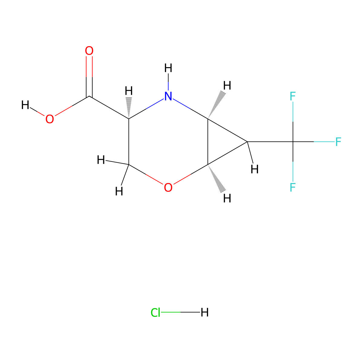 (1R,4S,6S)-7-(trifluoromethyl)-2-oxa-5-azabicyclo[4.1.0]heptane-4-carboxylic acid hydrochloride molecular structure, CAS 1955485-19-4
