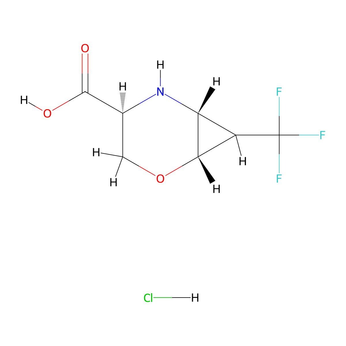 (1S,4S,6R)-7-(trifluoromethyl)-2-oxa-5-azabicyclo[4.1.0]heptane-4-carboxylic acid hydrochloride molecular structure, CAS 1955485-39-8