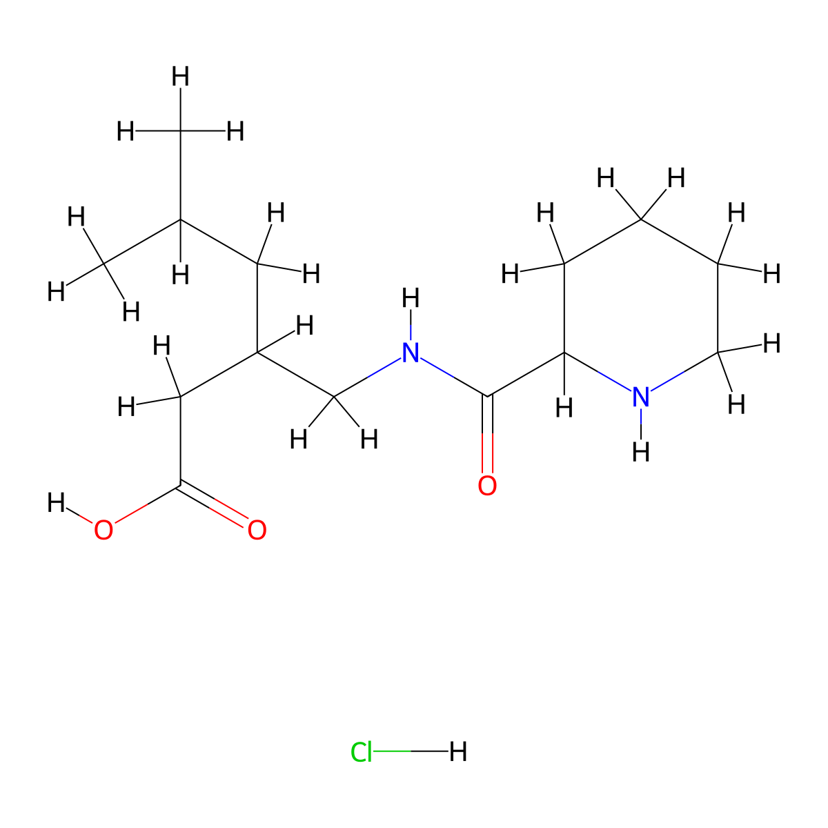 5-Methyl-3-(((piperidin-2-yl)formamido)methyl)hexanoic acid hydrochloride molecular structure, CAS 1955492-47-3