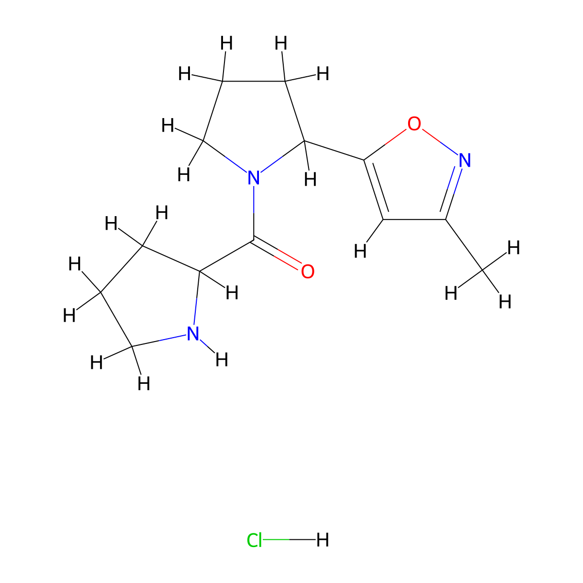3-Methyl-5-[1-(pyrrolidine-2-carbonyl)pyrrolidin-2-yl]-1,2-oxazole hydrochloride molecular structure, CAS 1955492-55-3