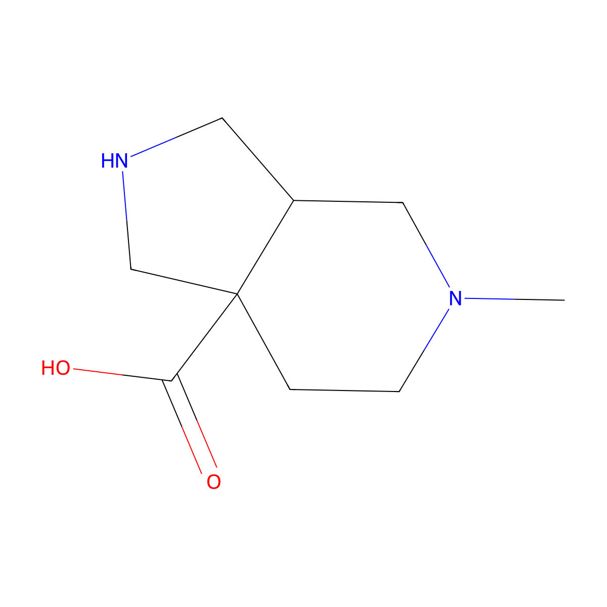rac-(3aR,7aR)-5-methyl-octahydro-1H-pyrrolo[3,4-c]pyridine-7a-carboxylic acid molecular structure, CAS 1955492-74-6