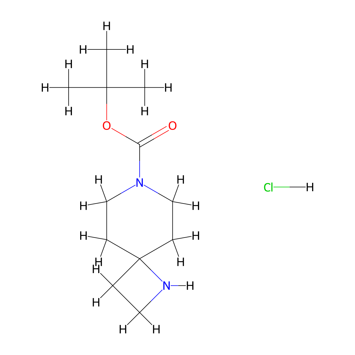 Tert-butyl 1,7-diazaspiro(3.5)nonane-7-carboxylate hydrochloride molecular structure, CAS 1955492-91-7