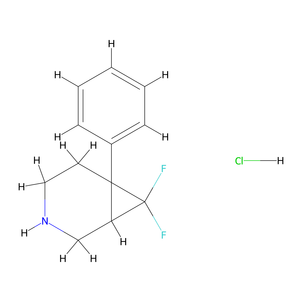 7,7-Difluoro-6-phenyl-3-azabicyclo(4.1.0)heptane hydrochloride molecular structure, CAS 1955493-48-7