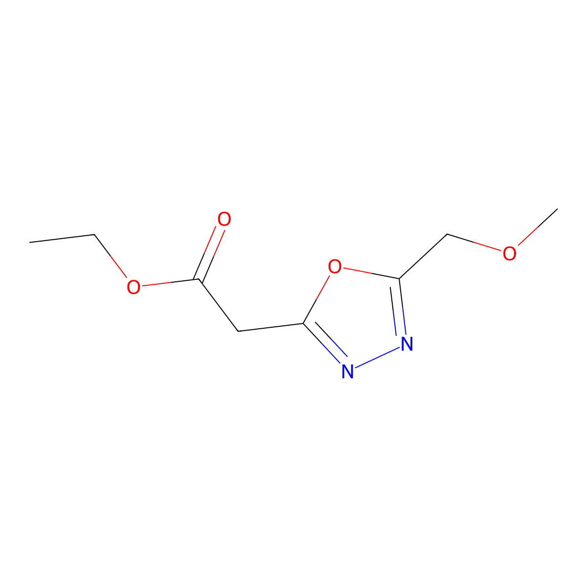 Ethyl 2-[5-(methoxymethyl)-1,3,4-oxadiazol-2-yl]acetate molecular structure, CAS 1955493-51-2