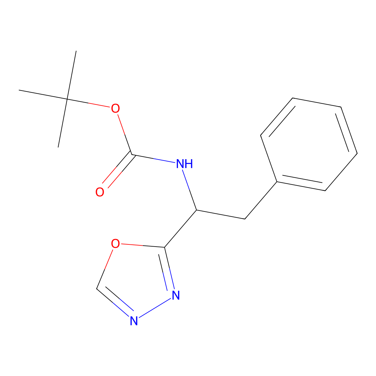tert-butyl N-[1-(1,3,4-oxadiazol-2-yl)-2-phenylethyl]carbamate molecular structure, CAS 1955493-57-8