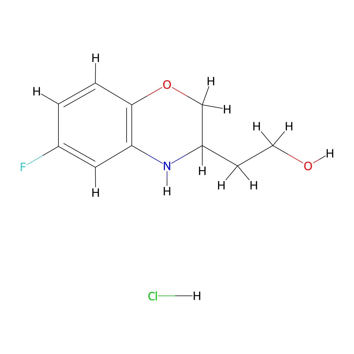 2-(6-fluoro-3,4-dihydro-2H-1,4-benzoxazin-3-yl)ethan-1-ol hydrochloride molecular structure, CAS 1955493-77-2