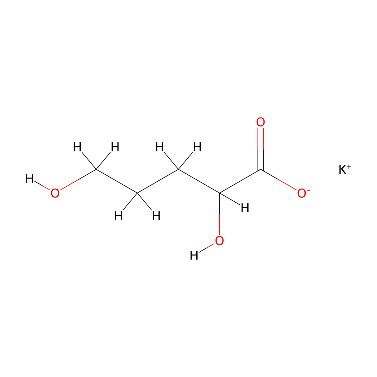 Potassium 2,5-dihydroxypentanoate molecular structure, CAS 1955493-84-1