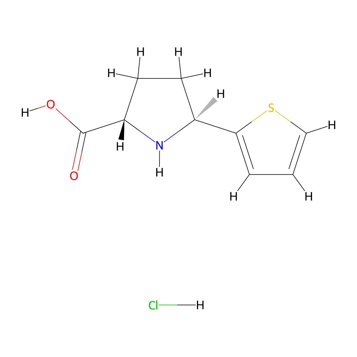rac-(2R,5R)-5-(thiophen-2-yl)pyrrolidine-2-carboxylic acid hydrochloride molecular structure, CAS 1955493-89-6