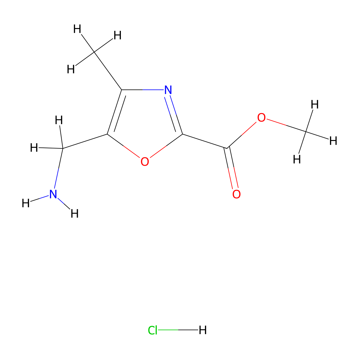 Methyl 5-(aminomethyl)-4-methyl-1,3-oxazole-2-carboxylate hydrochloride molecular structure, CAS 1955493-99-8