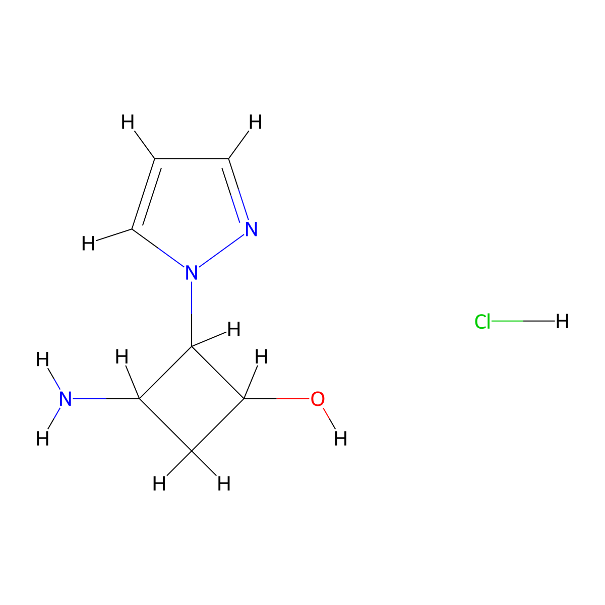 3-Amino-2-(1H-pyrazol-1-yl)cyclobutan-1-ol hydrochloride molecular structure, CAS 1955494-23-1