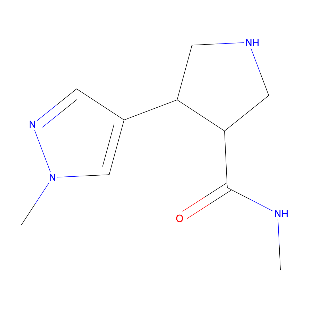 N-Methyl-4-(1-methyl-1H-pyrazol-4-yl)pyrrolidine-3-carboxamide molecular structure, CAS 1955494-43-5