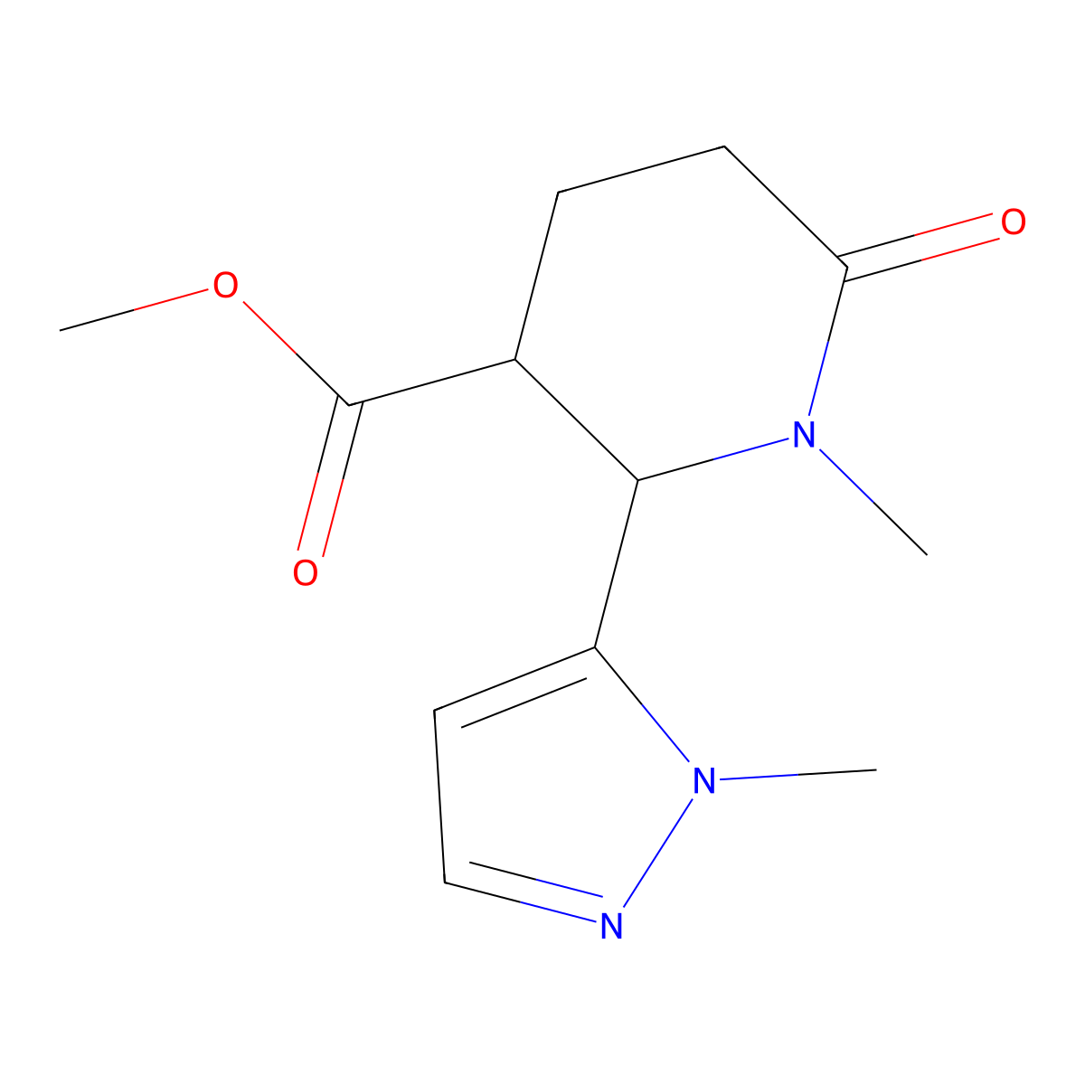 Methyl 1-methyl-2-(1-methyl-1H-pyrazol-5-yl)-6-oxopiperidine-3-carboxylate molecular structure, CAS 1955494-67-3