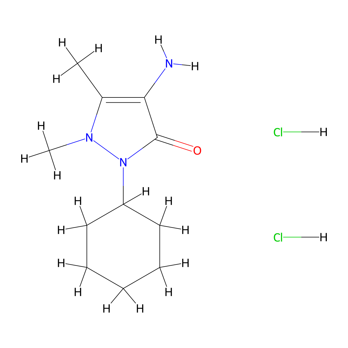 4-amino-2-cyclohexyl-1,5-dimethyl-2,3-dihydro-1H-pyrazol-3-one dihydrochloride molecular structure, CAS 1955498-10-8