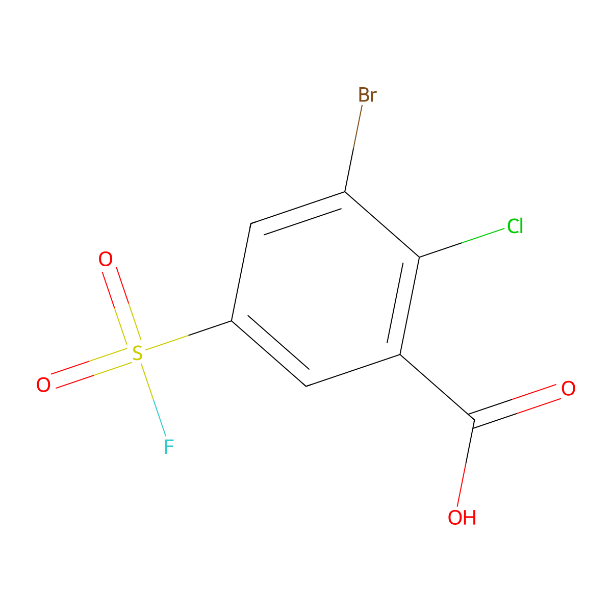 3-Bromo-2-chloro-5-(fluorosulfonyl)benzoic acid molecular structure, CAS 1955498-11-9