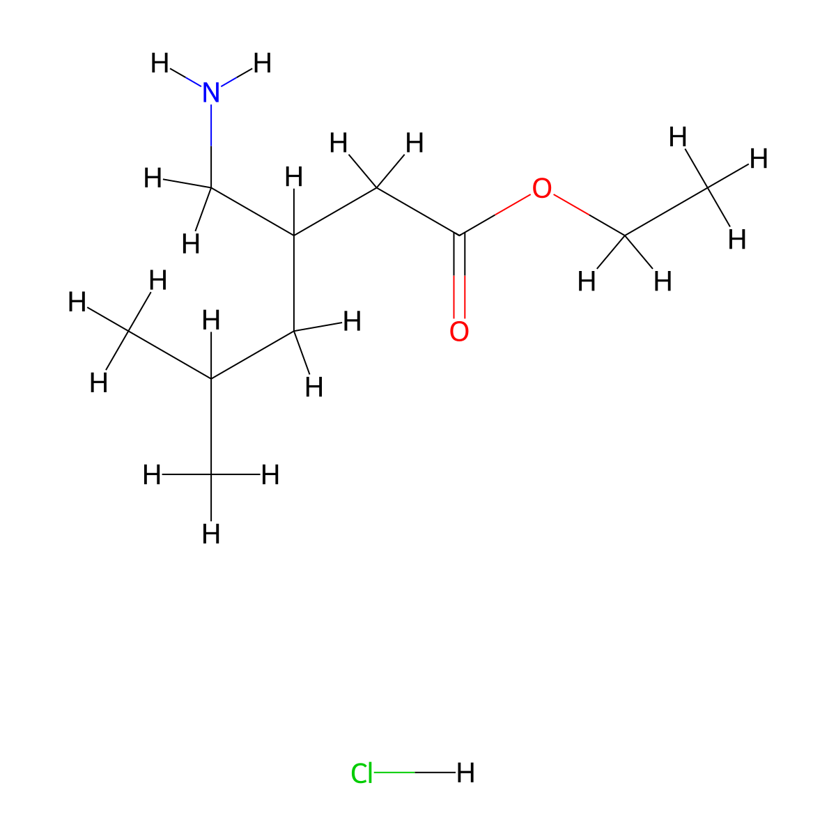 Ethyl 3-(aminomethyl)-5-methylhexanoate hydrochloride molecular structure, CAS 1955498-14-2