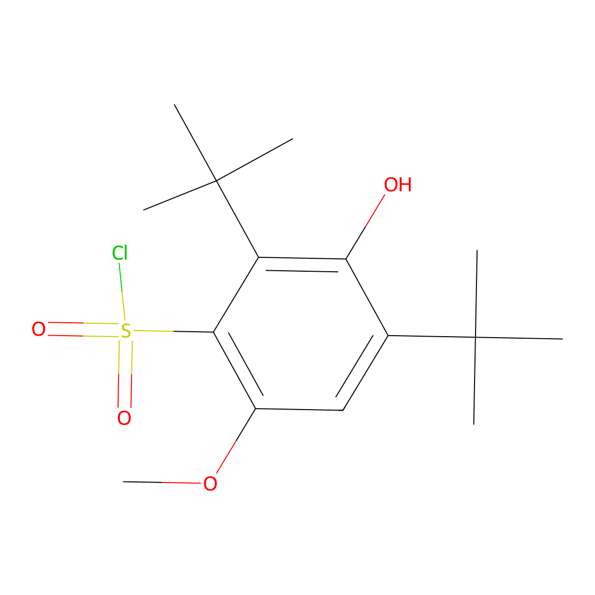 2,4-Di-tert-butyl-3-hydroxy-6-methoxybenzene-1-sulfonyl chloride molecular structure, CAS 1955498-28-8
