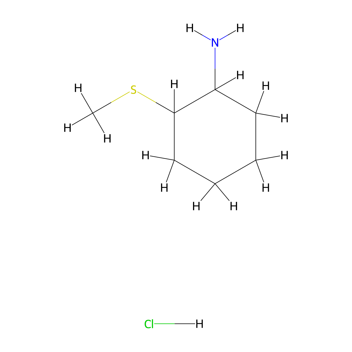 2-(Methylsulfanyl)cyclohexan-1-amine hydrochloride molecular structure, CAS 1955498-35-7