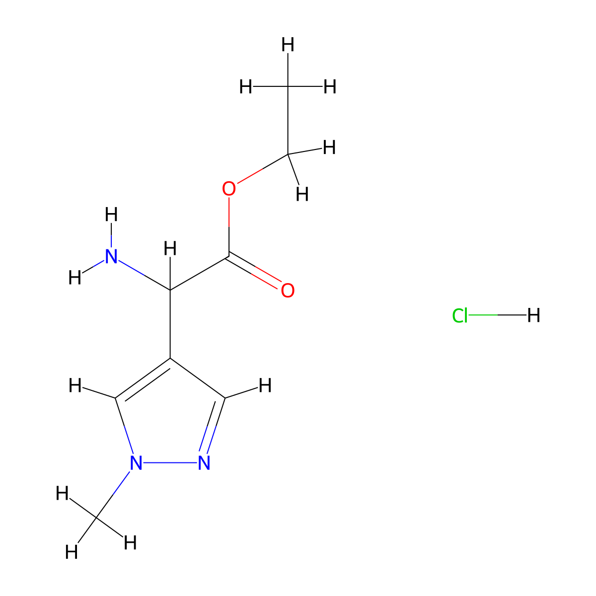 Ethyl 2-amino-2-(1-methyl-1H-pyrazol-4-yl)acetate hydrochloride molecular structure, CAS 1955498-80-2