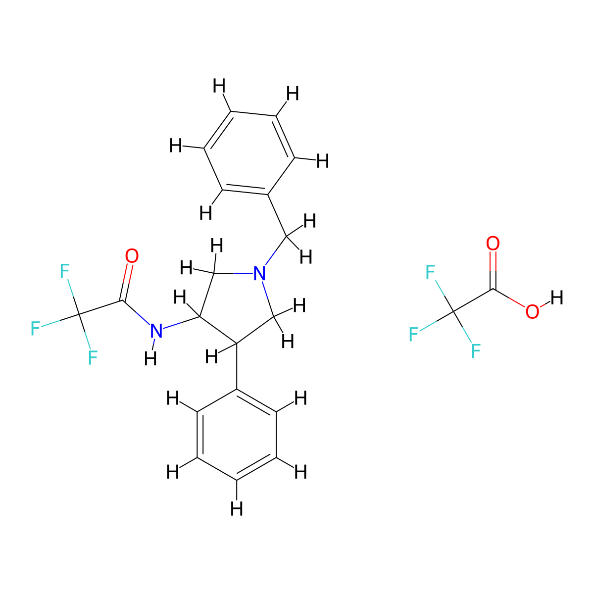 N-(1-benzyl-4-phenylpyrrolidin-3-yl)-2,2,2-trifluoroacetamide; trifluoroacetic acid molecular structure, CAS 1955498-93-7