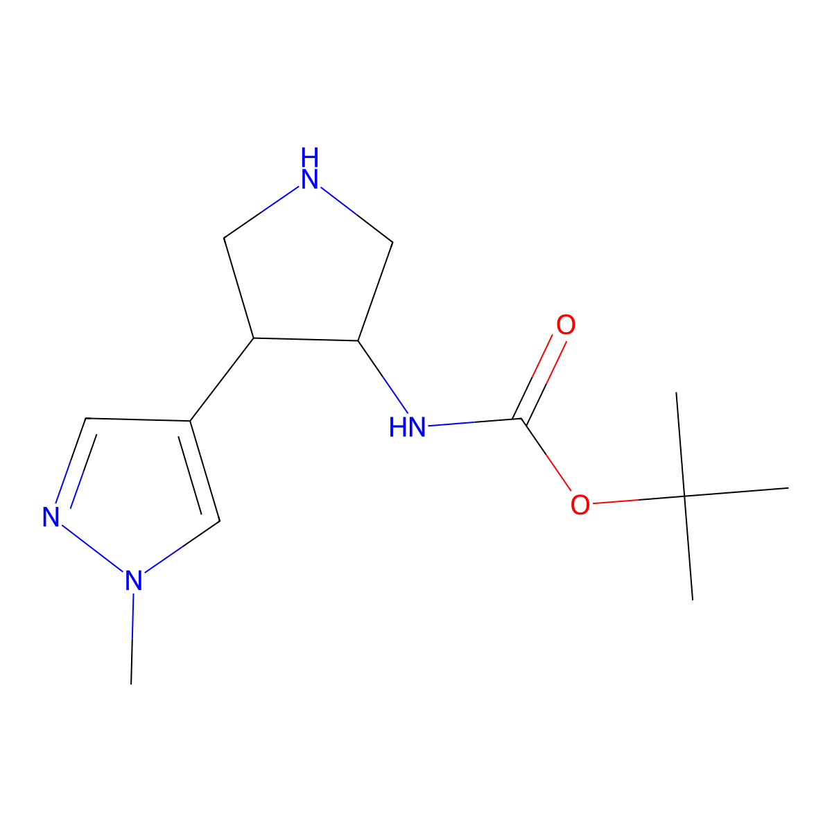 tert-butyl N-[4-(1-methyl-1H-pyrazol-4-yl)pyrrolidin-3-yl]carbamate molecular structure, CAS 1955498-97-1