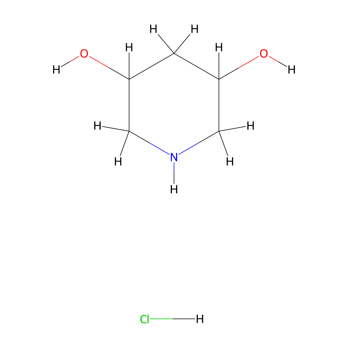 Piperidine-3,5-diol hydrochloride molecular structure, CAS 1955499-00-9