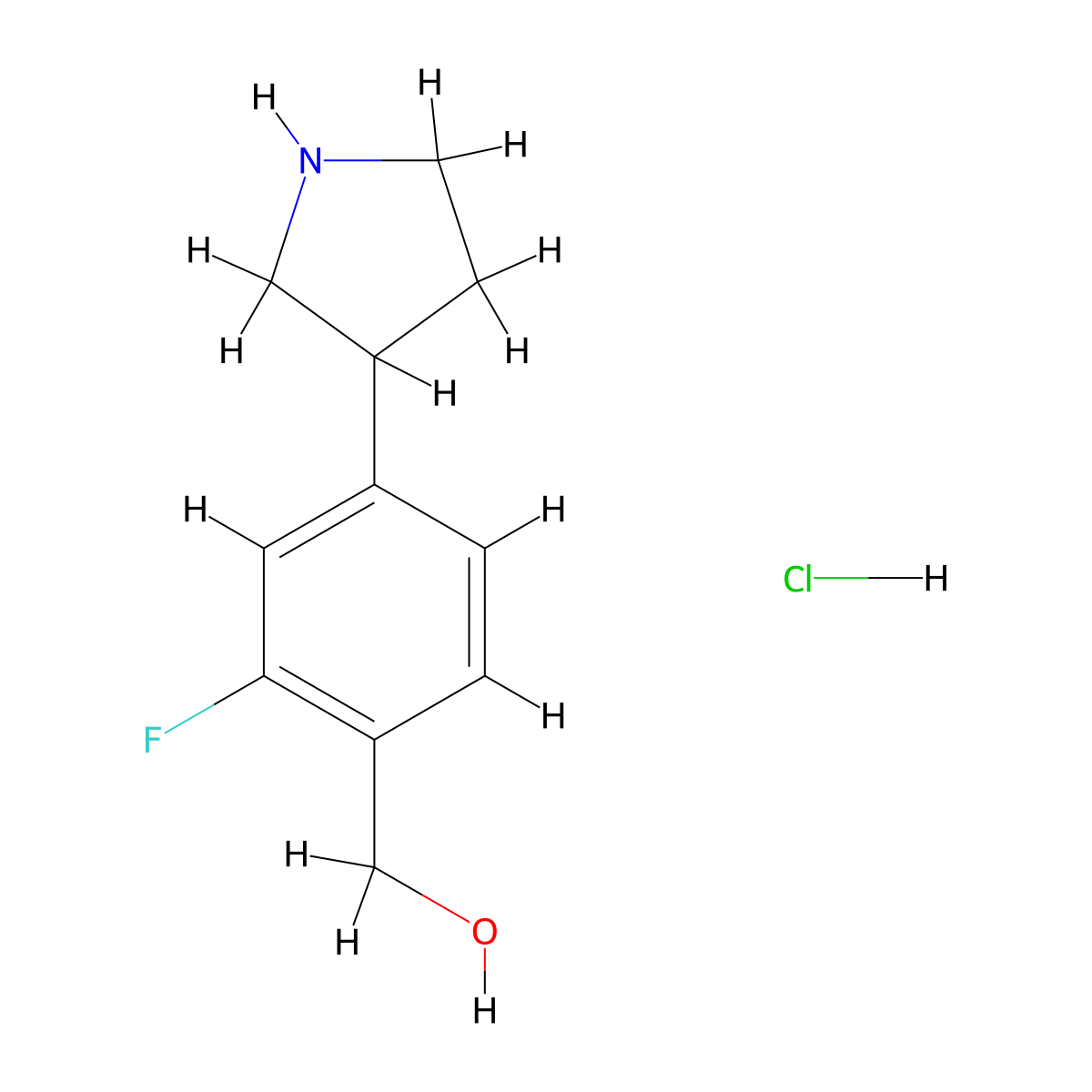 [2-Fluoro-4-(pyrrolidin-3-yl)phenyl]methanol hydrochloride molecular structure, CAS 1955499-51-0
