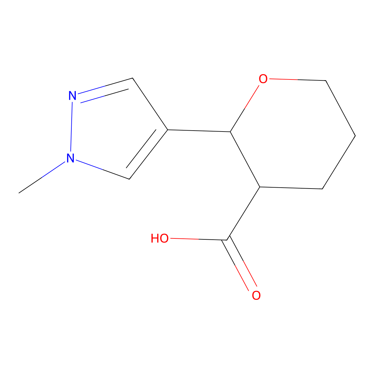 rac-(2R,3R)-2-(1-methyl-1H-pyrazol-4-yl)oxane-3-carboxylic acid molecular structure, CAS 1955499-60-1
