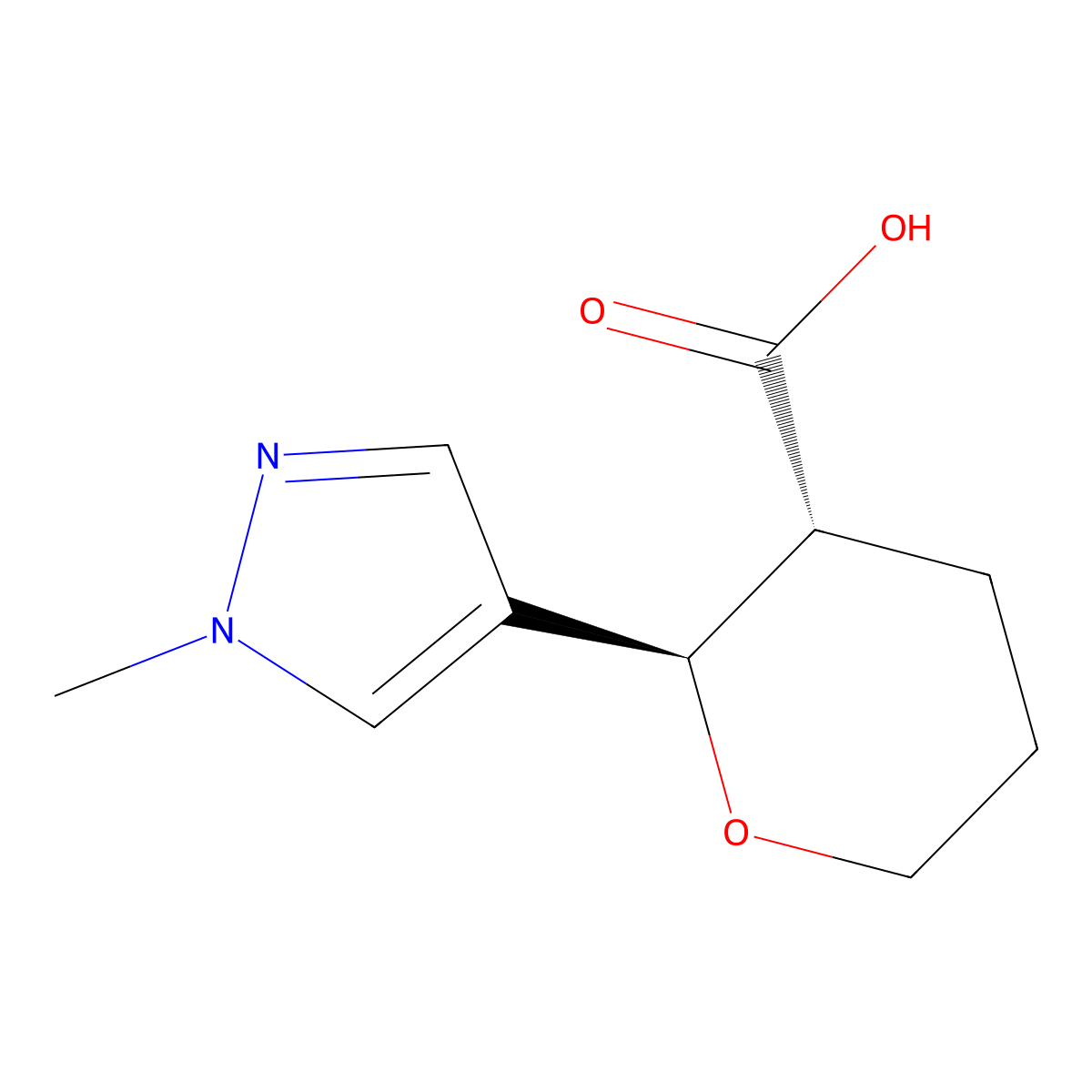 rac-(2R,3R)-2-(1-methyl-1H-pyrazol-4-yl)oxane-3-carboxylic acid molecular structure, CAS 1955499-60-1