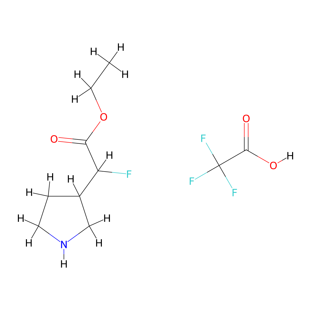 Ethyl 2-fluoro-2-(pyrrolidin-3-yl)acetate, trifluoroacetic acid molecular structure, CAS 1955499-73-6