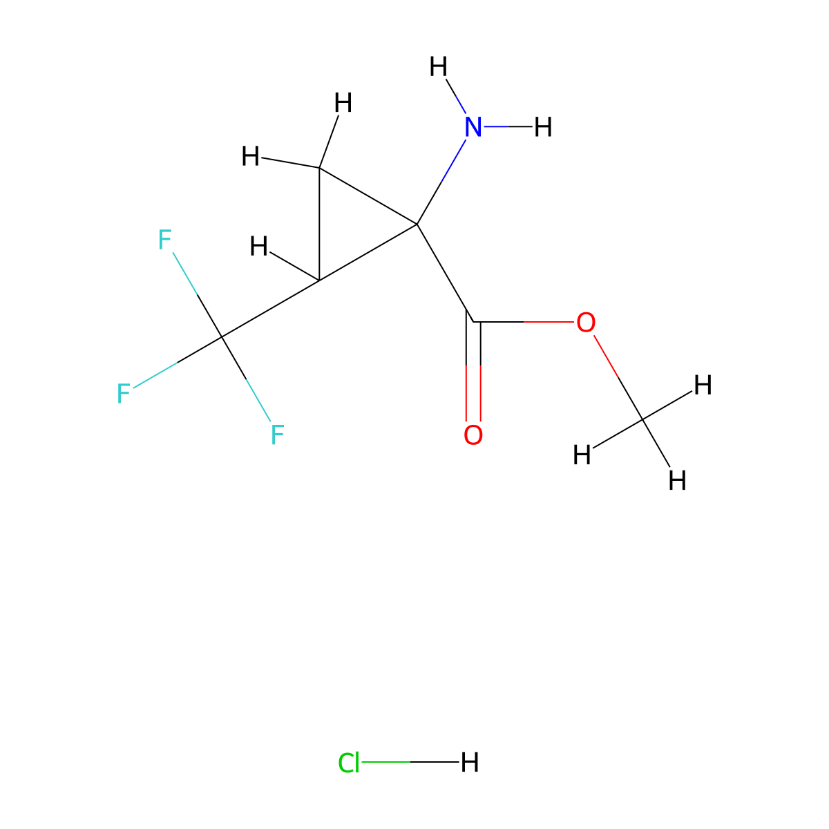 Methyl 1-amino-2-(trifluoromethyl)cyclopropane-1-carboxylate hydrochloride molecular structure, CAS 1955505-86-8