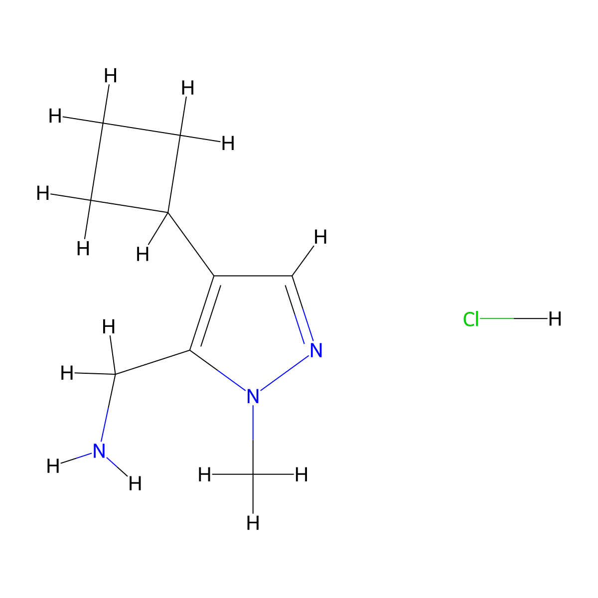 (4-cyclobutyl-1-methyl-1H-pyrazol-5-yl)methanamine hydrochloride molecular structure, CAS 1955505-93-7