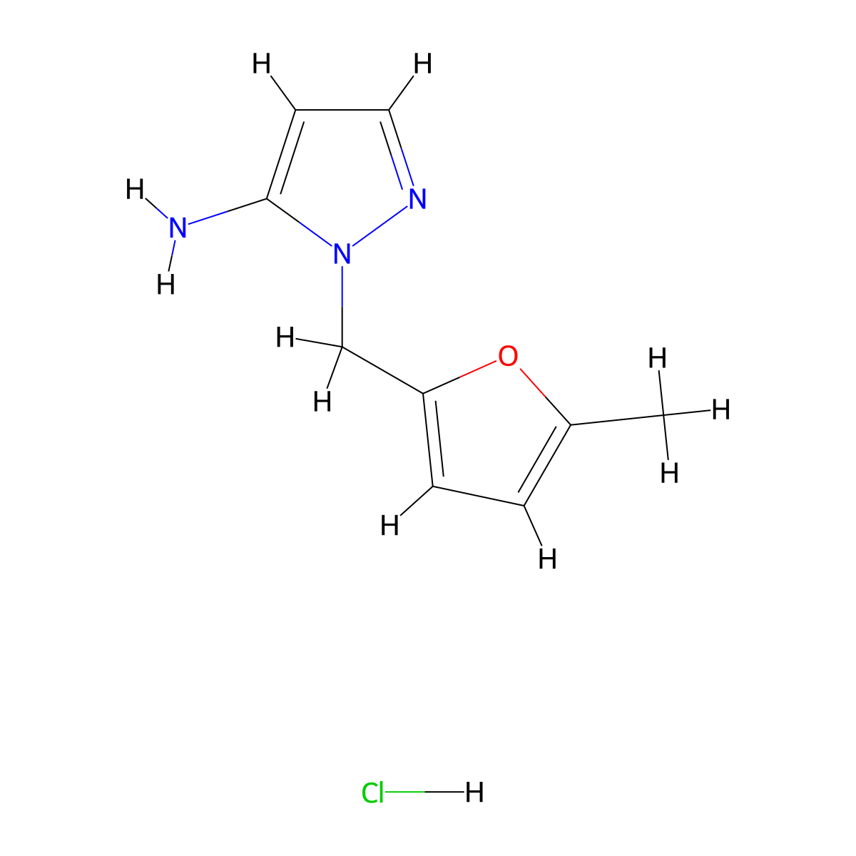 2-((5-methylfuran-2-yl)methyl)-2,3-dihydro-1H-pyrazol-3-imine hydrochloride molecular structure, CAS 1955505-95-9
