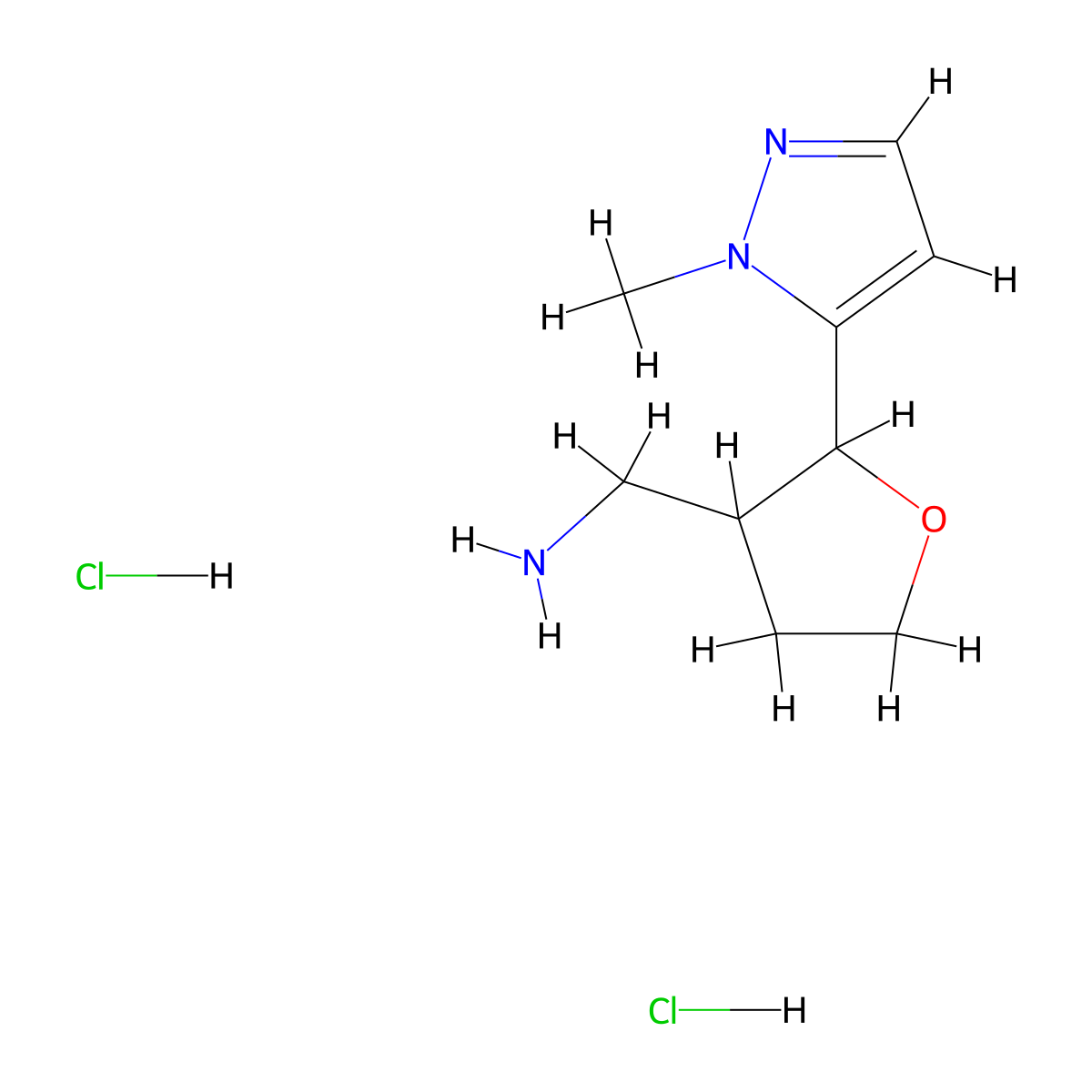 [2-(1-methyl-1H-pyrazol-5-yl)oxolan-3-yl]methanamine dihydrochloride molecular structure, CAS 1955505-98-2
