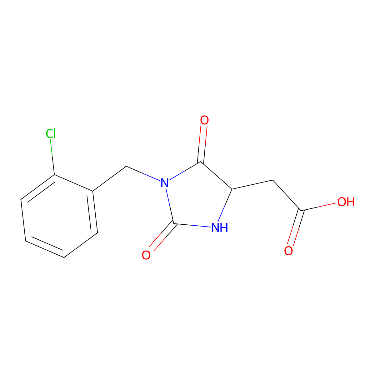 2-{1-[(2-Chlorophenyl)methyl]-2,5-dioxoimidazolidin-4-yl}acetic acid molecular structure, CAS 1955506-43-0