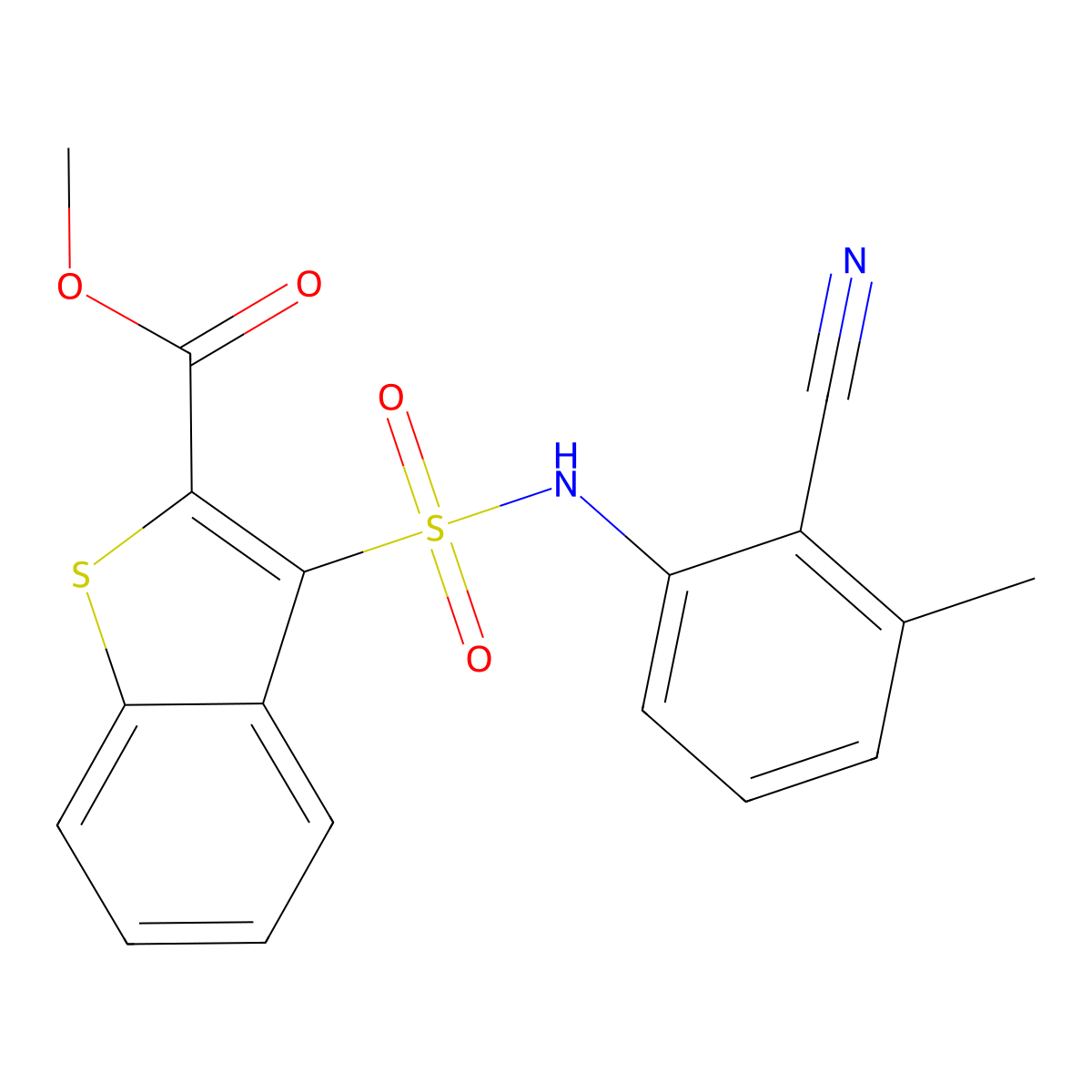 Methyl 3-[(2-cyano-3-methylphenyl)sulfamoyl]-1-benzothiophene-2-carboxylate molecular structure, CAS 1955506-63-4