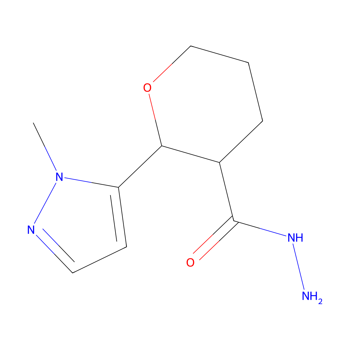 (2R,3R)-2-(2-Methylpyrazol-3-yl)oxane-3-carbohydrazide molecular structure, CAS 1955506-70-3